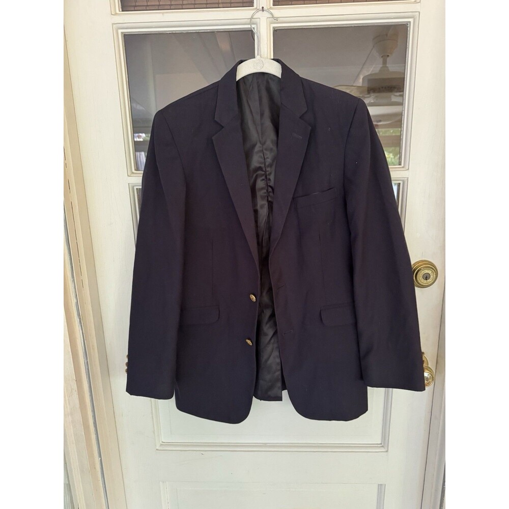 Chaps Boys Navy Blue Blazer Jacket Sz 18R Polyester Brass Two-Button Notch Lapel